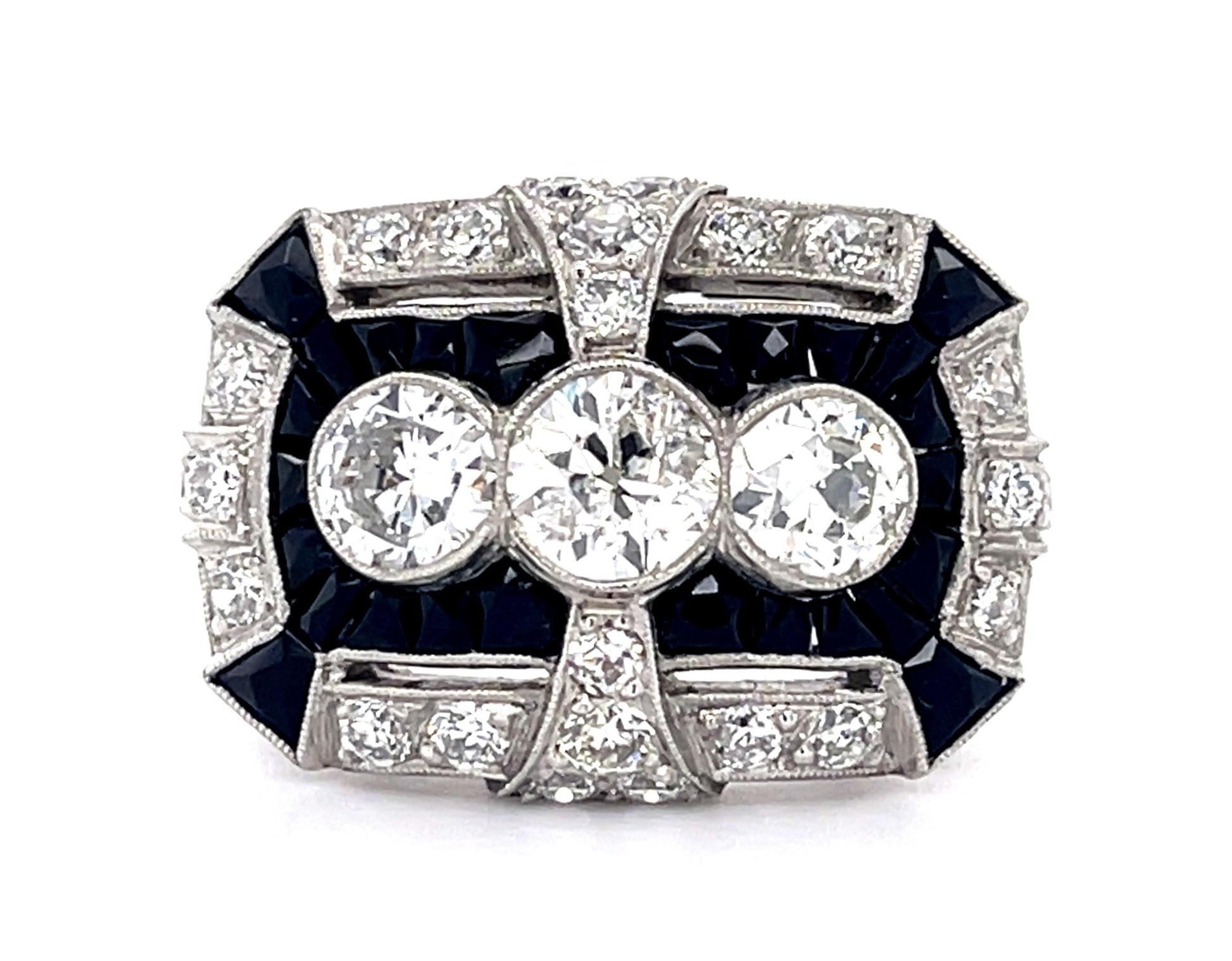 1.25ct Old European Diamond + Onyx PT Handmade Ring .95ct SD
