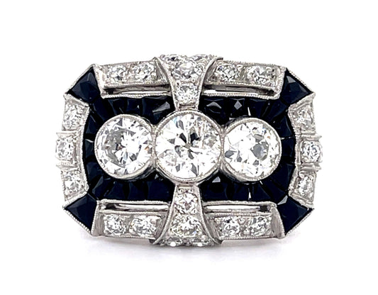 1.25ct Old European Diamond + Onyx PT Handmade Ring .95ct SD