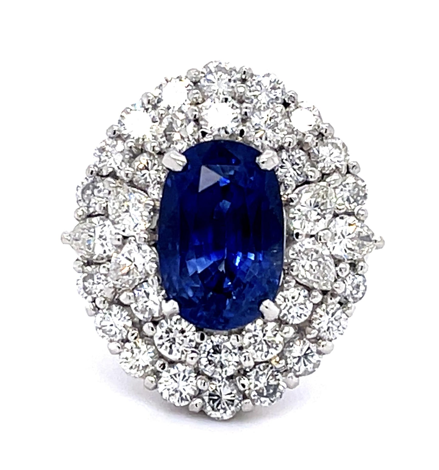 4.42ct Oval Sapphire .90ct (6 Pear Dia) PT Ring 2.70ct SD
