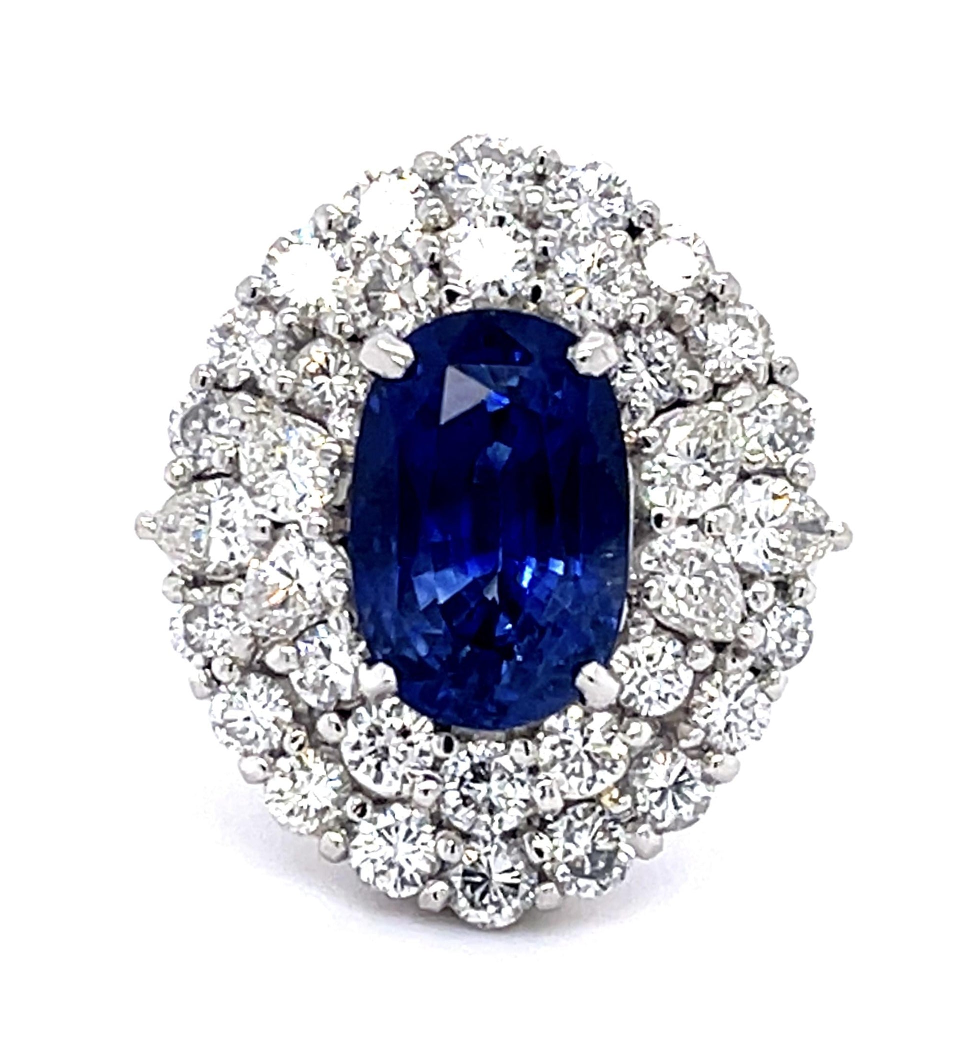 4.42ct Oval Sapphire .90ct (6 Pear Dia) PT Ring 2.70ct SD