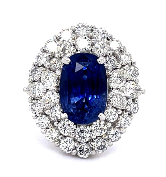 4.42ct Oval Sapphire .90ct (6 Pear Dia) PT Ring 2.70ct SD
