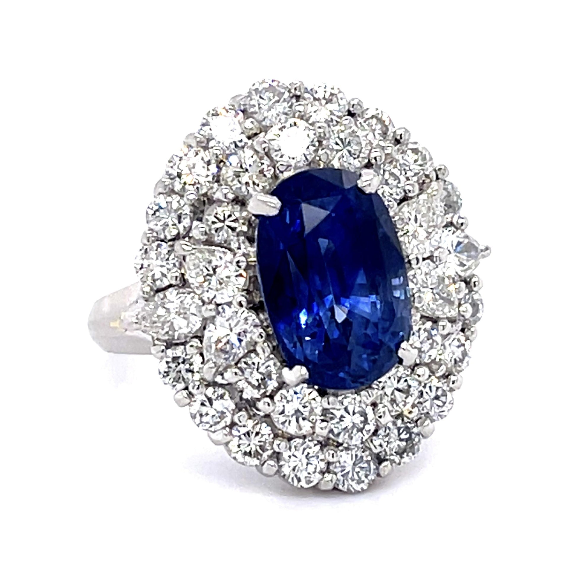 4.42ct Oval Sapphire .90ct (6 Pear Dia) PT Ring 2.70ct SD