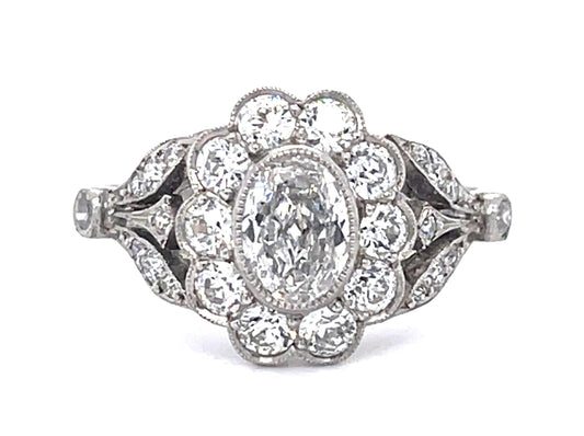 .53ct Antique Oval Diamond Platinum Handmade Ring .81ct SD