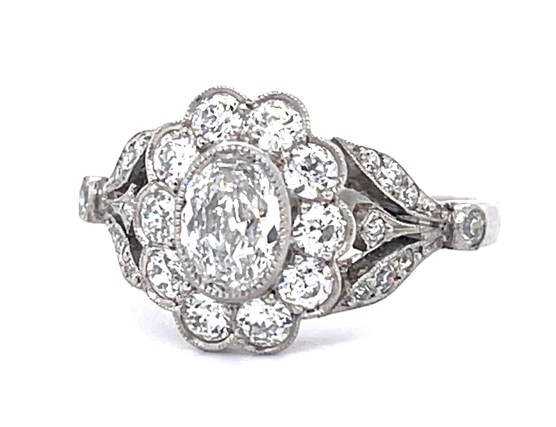 .53ct Antique Oval Diamond Platinum Handmade Ring .81ct SD
