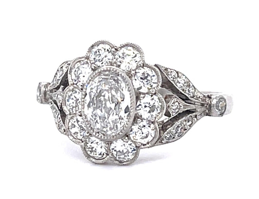 .53ct Antique Oval Diamond Platinum Handmade Ring .81ct SD