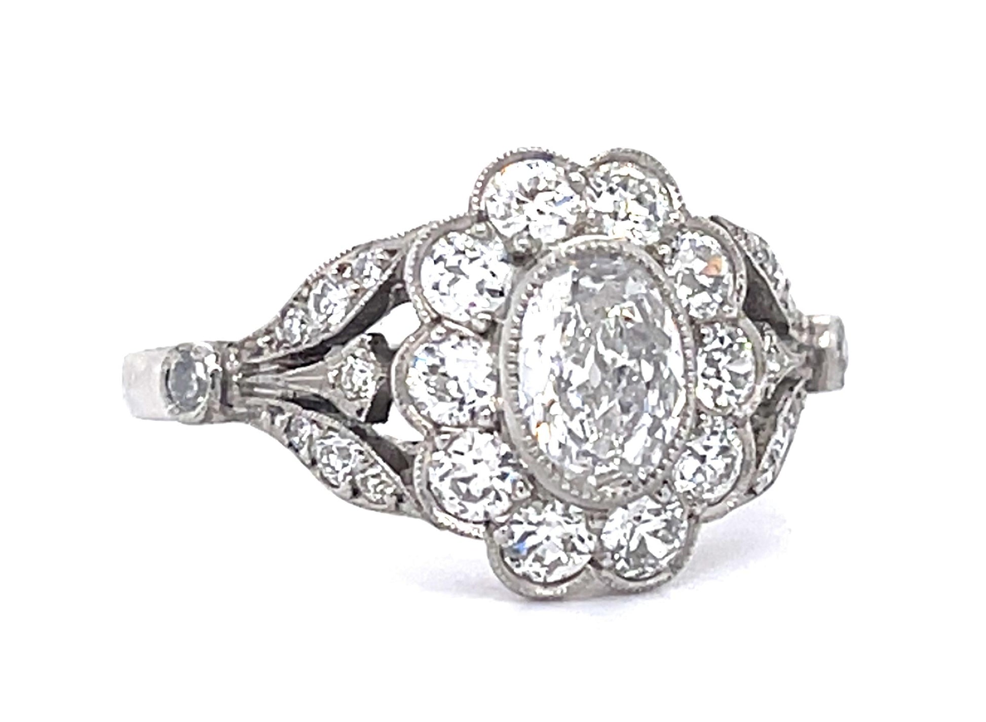 .53ct Antique Oval Diamond Platinum Handmade Ring .81ct SD