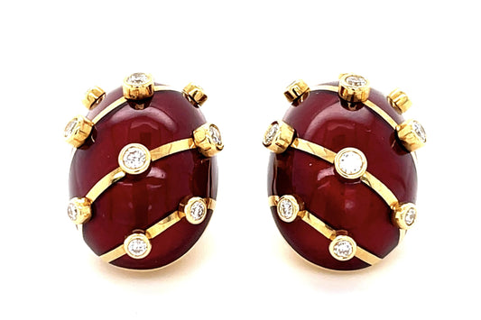 Tiffany & Co. Schlumberger .40ct Diamond + Enamel 18KY Banana Clip Earrings