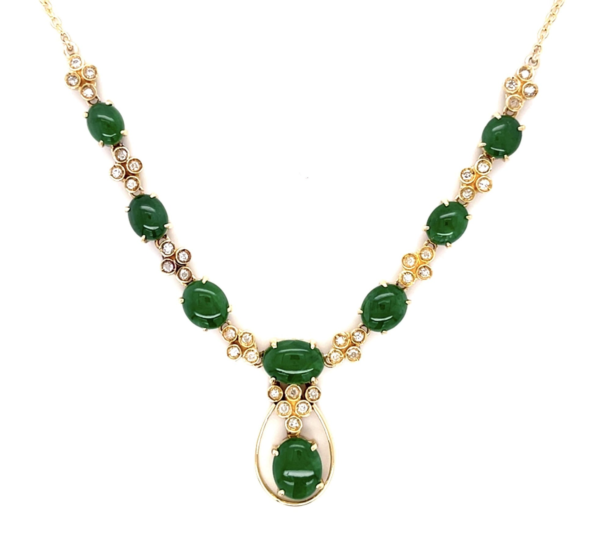 10.50ct Jade .85ct Diamond 14KY Necklace