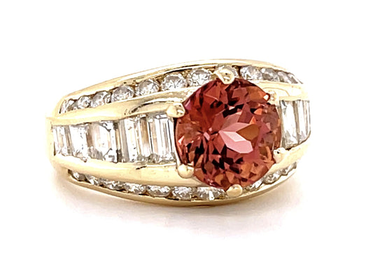 2.02ct Peach Tourmaline 2ct Diamond 14KY Ring