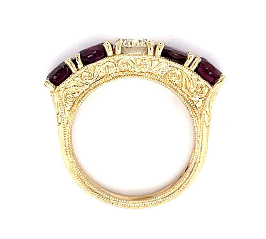 .67ct Diamond 3.65ct Rubies 14KY Hand Engraved Ring
