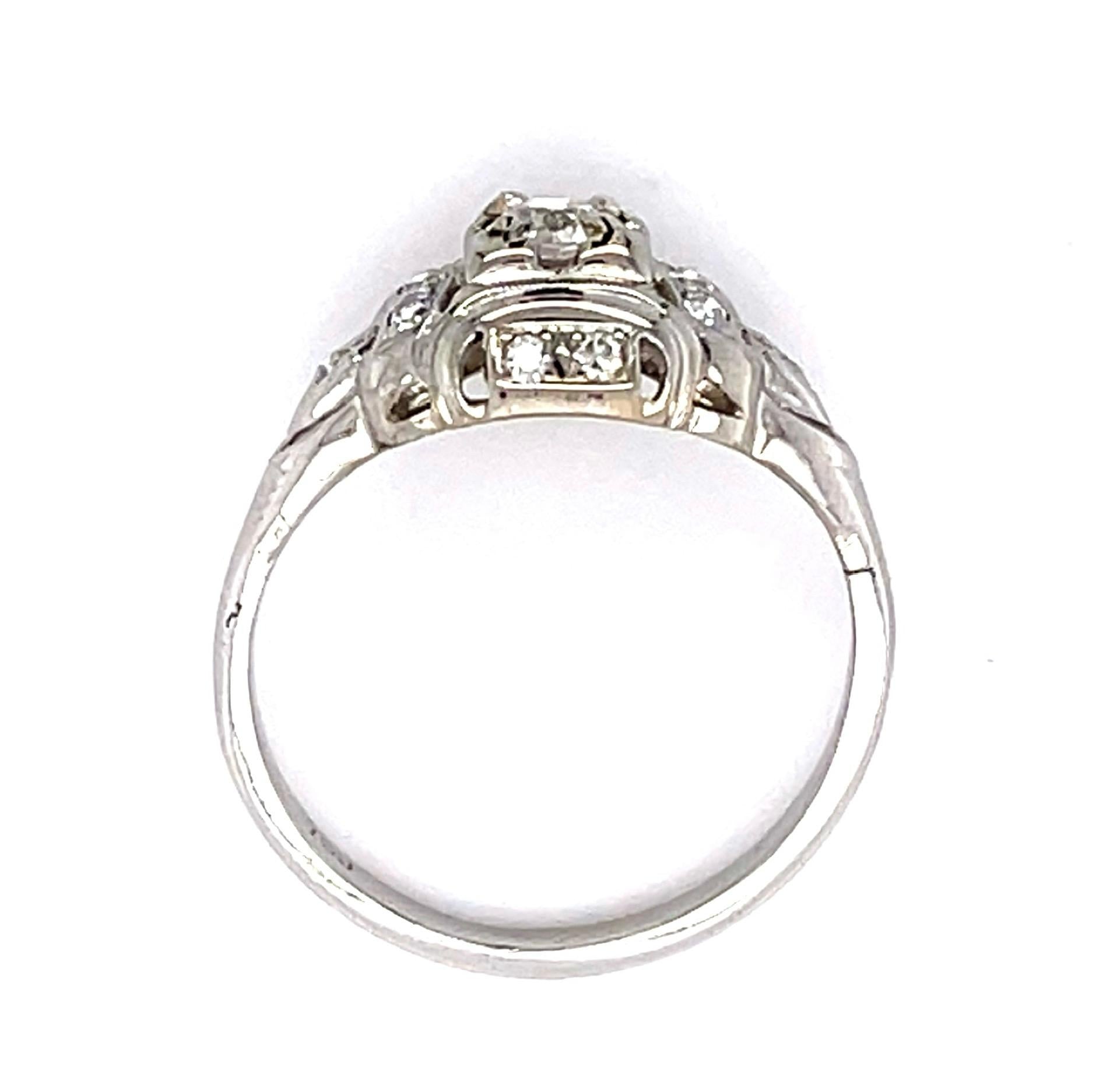 Art Deco .27ct Old Euro Diamond 18KW Ring (Antique 1920s) .12ct SD