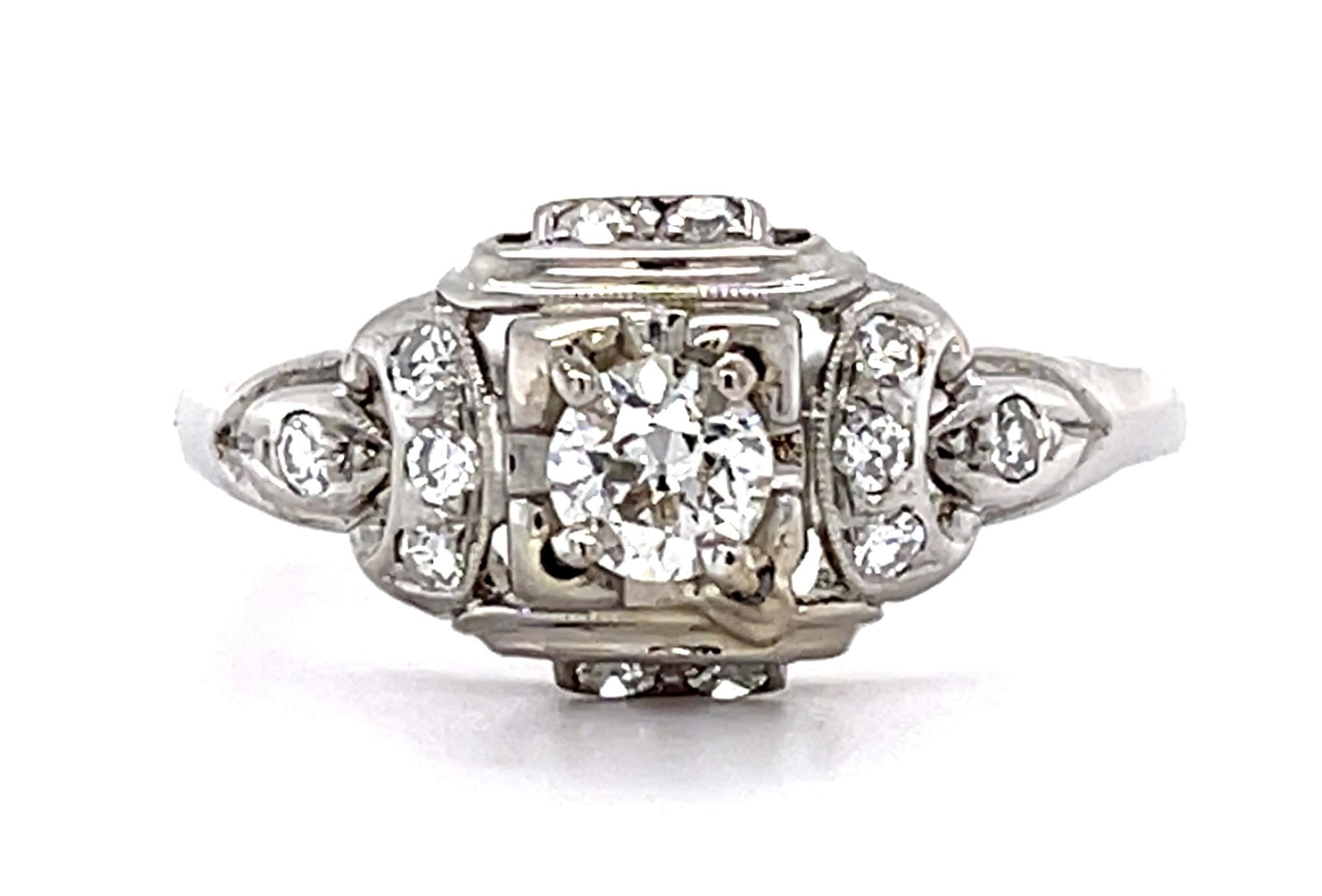 Art Deco .27ct Old Euro Diamond 18KW Ring (Antique 1920s) .12ct SD