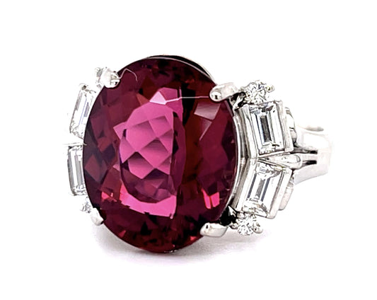 7.18ct Pink Tourmaline .87ct Diamond PT Ring (Vintage 1960s)