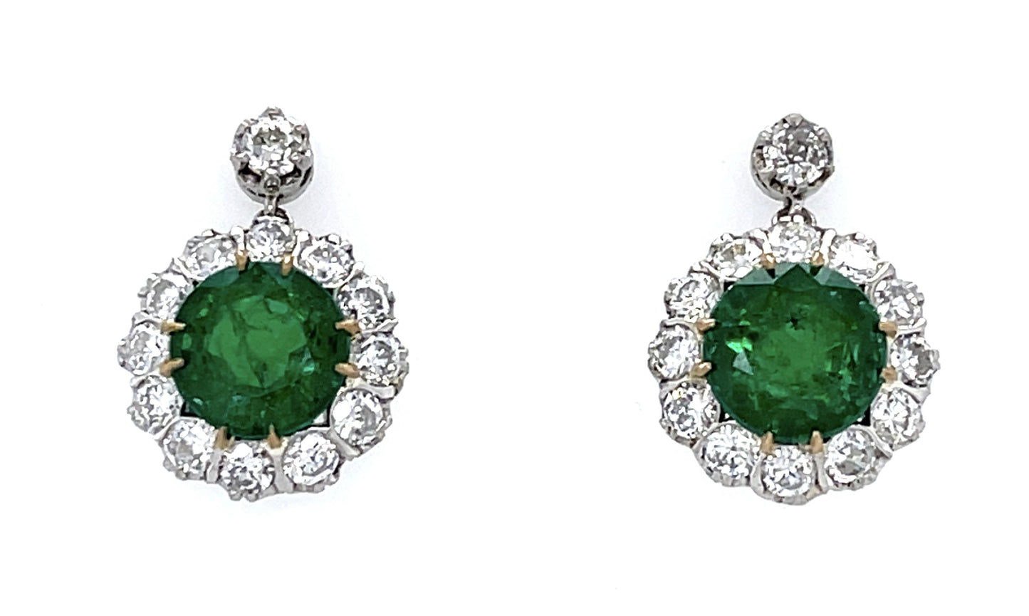 4.50ct Emerald 2.15ct Diamond PT+18KW Earrings