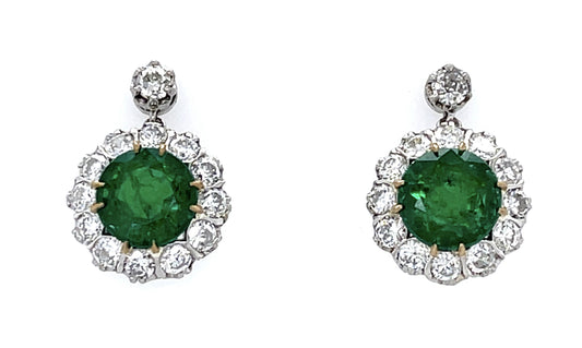 4.50ct Emerald 2.15ct Diamond PT+18KW Earrings