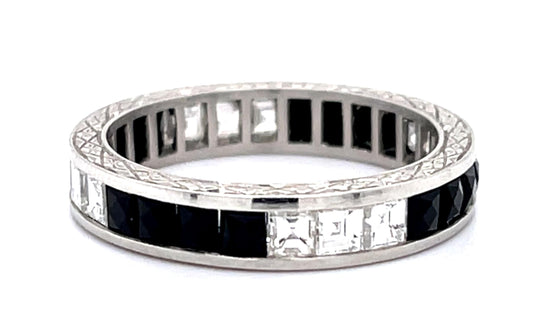 1.20ct Carre Diamonds + Onyx PT Eternity Band