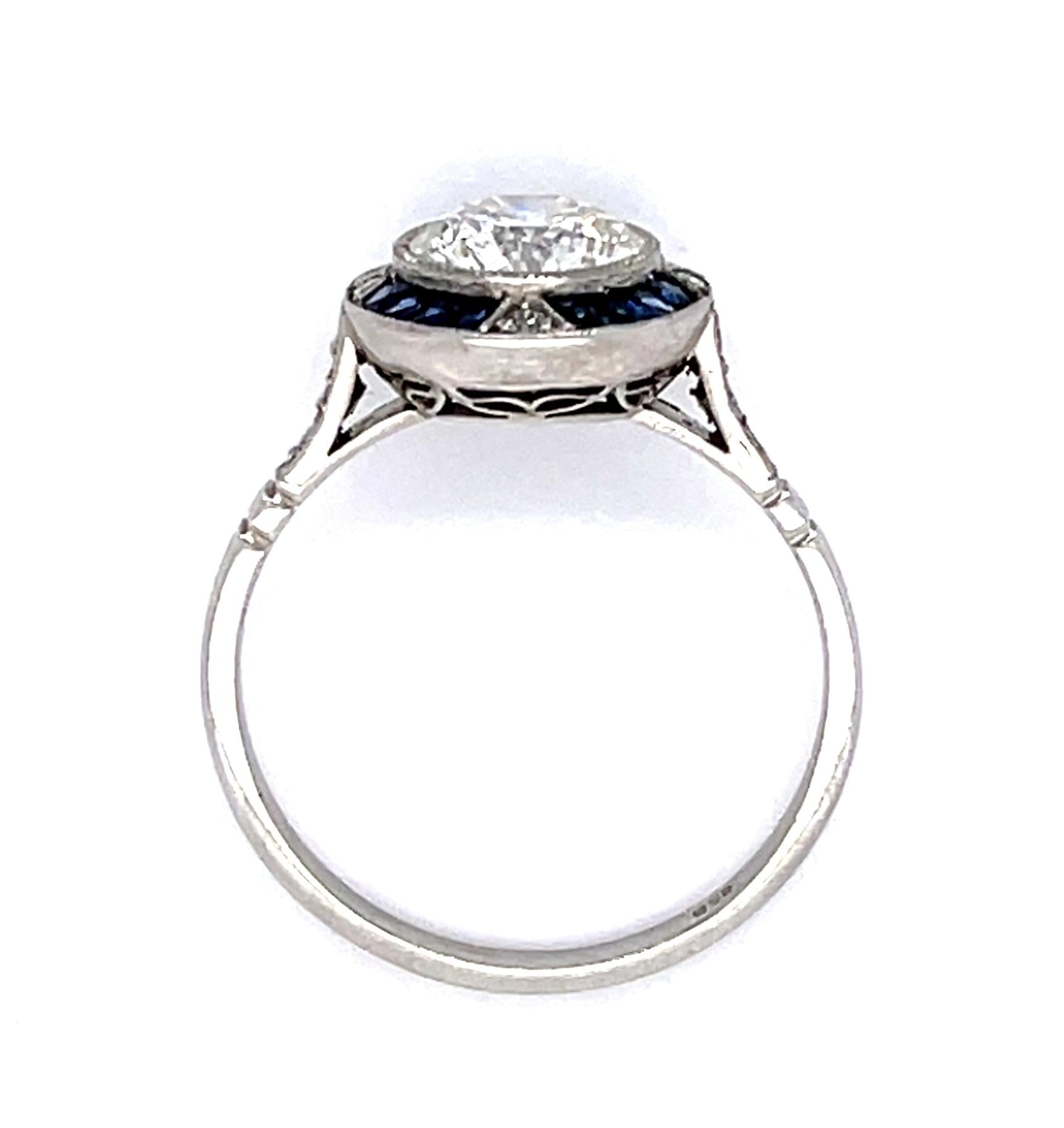 1.34ct Round Diamond .60ct Sapphire PT Handmade Ring .10ct SD