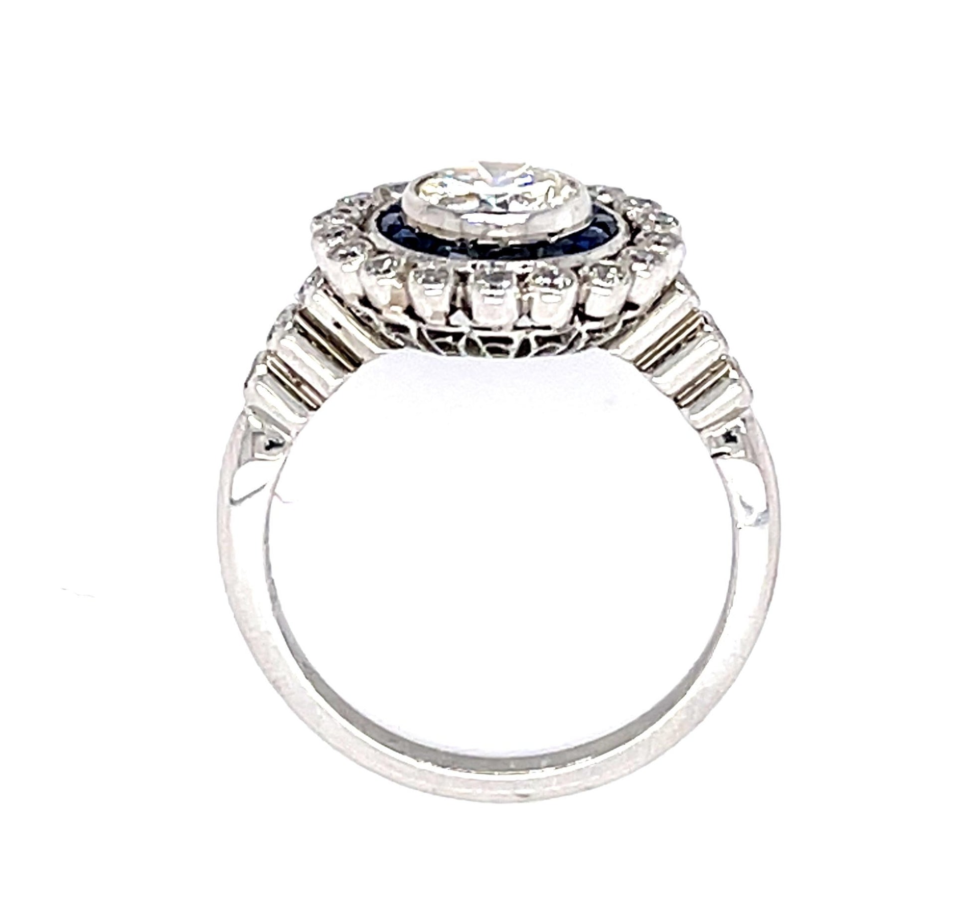 .86ct Round Diamond 1ct Sapphire PT Handmade Ring .52ct SD
