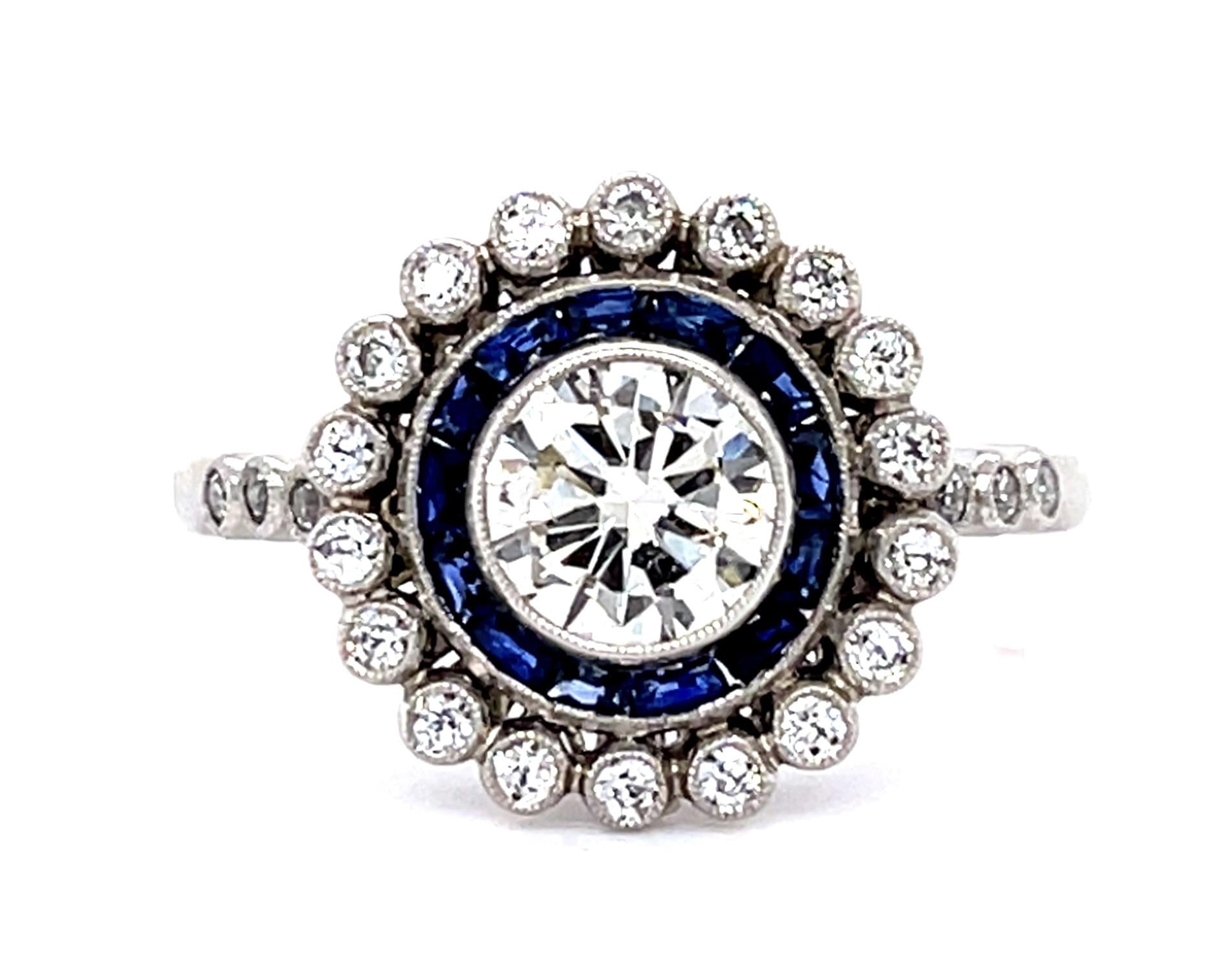 .86ct Round Diamond 1ct Sapphire PT Handmade Ring .52ct SD