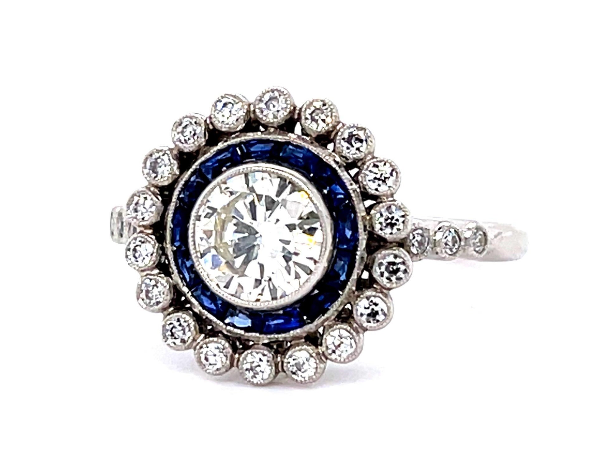 .86ct Round Diamond 1ct Sapphire PT Handmade Ring .52ct SD