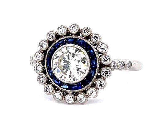 .86ct Round Diamond 1ct Sapphire PT Handmade Ring .52ct SD
