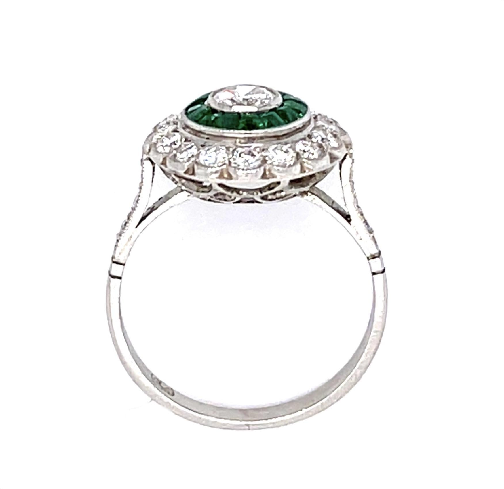 .32ct Round Diamond .68ct Emerald PT Handmade Ring .64ct SD