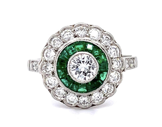 .32ct Round Diamond .68ct Emerald PT Handmade Ring .64ct SD