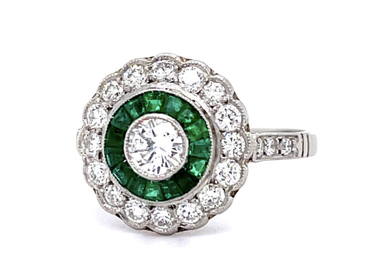 .32ct Round Diamond .68ct Emerald PT Handmade Ring .64ct SD