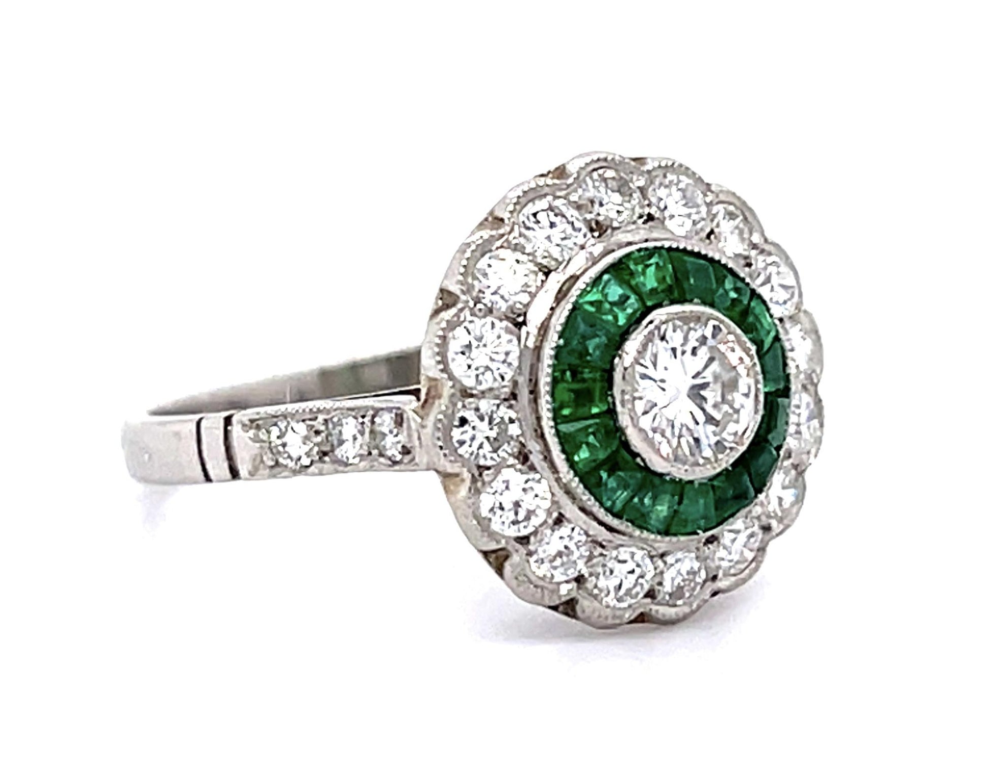 .32ct Round Diamond .68ct Emerald PT Handmade Ring .64ct SD