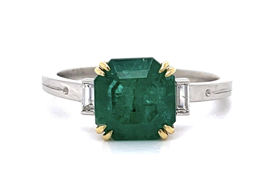 2.15ct Emerald .20ct Diamond PT Ring