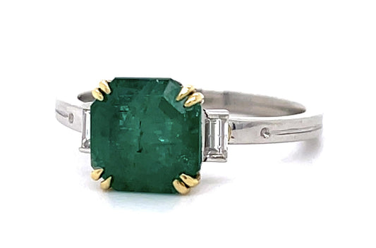 2.15ct Emerald .20ct Diamond PT Ring