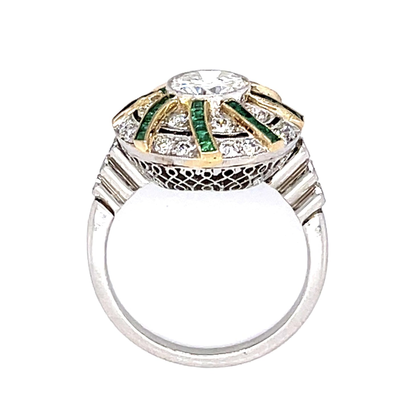 1.04ct Round Diamond .80ct Emerald PT Handmade Ring .84ct SD