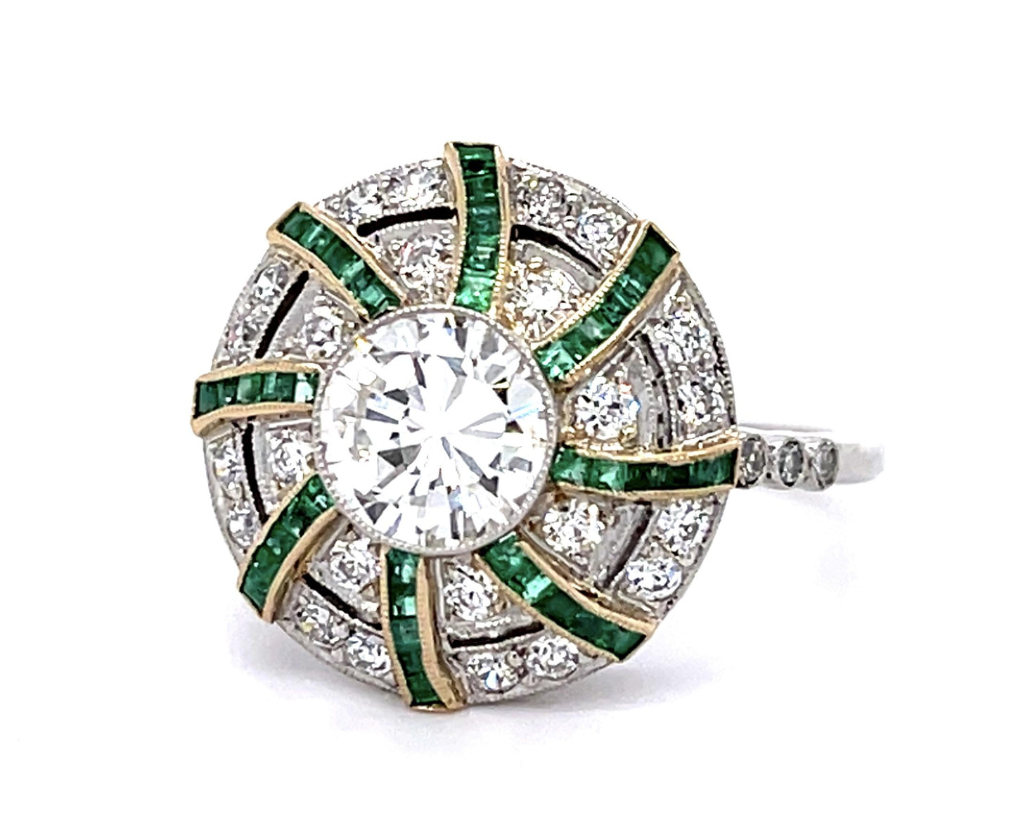 1.04ct Round Diamond .80ct Emerald PT Handmade Ring .84ct SD