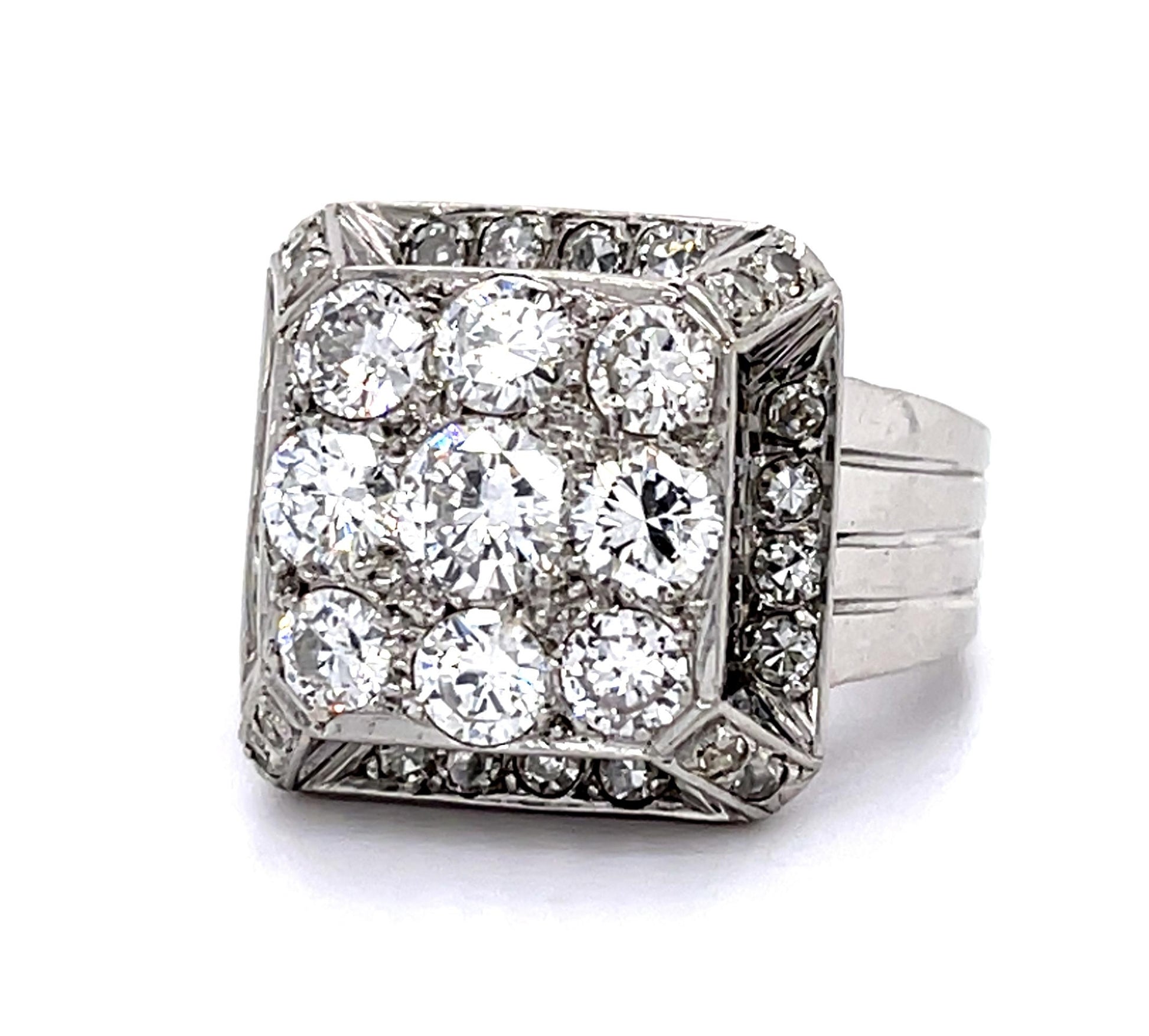 .38ct Round Center Diamond PT Handmade Ring (Vintage 1950s) 1.50ct SD .40ct SD