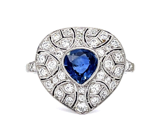 .82ct Sapphire 1ct Diamond PT Handmade Ring