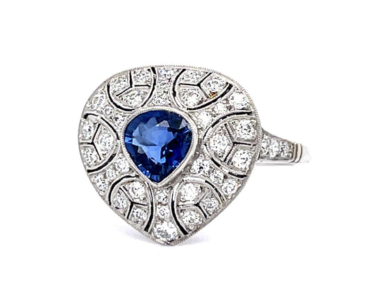 .82ct Sapphire 1ct Diamond PT Handmade Ring