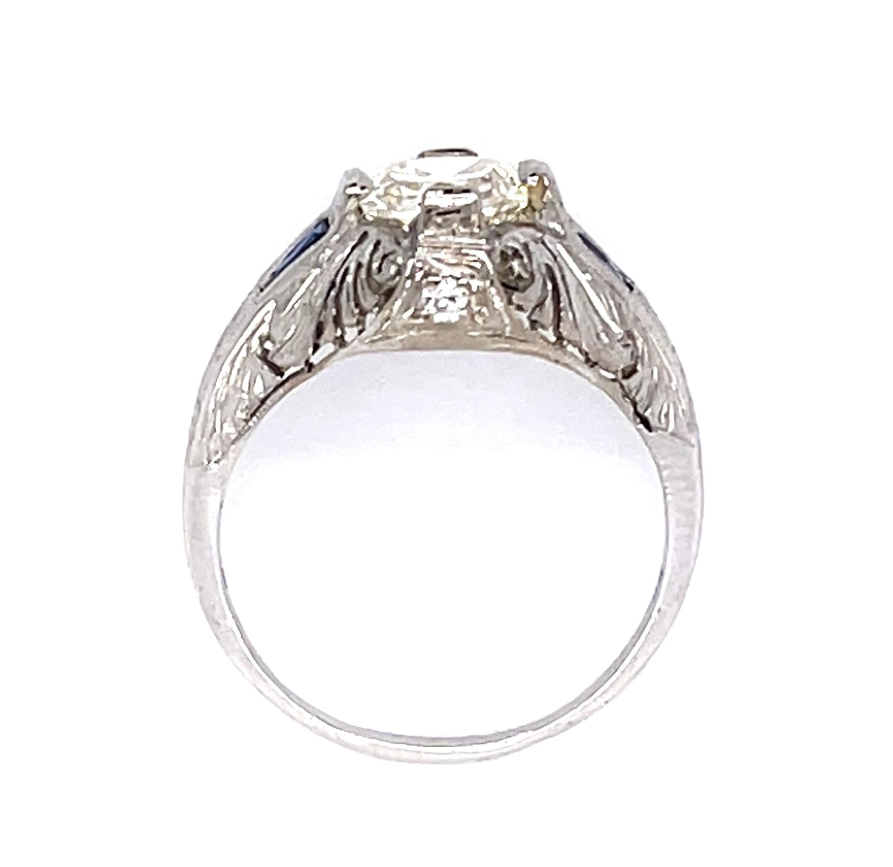 Art Deco 1.21ct Old Mine Diamond .30ct Sapphire PT Ring (Vintage 1930s)