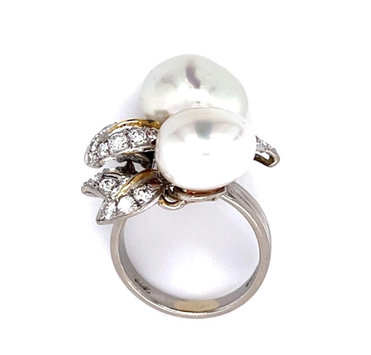 11+12.70mm Pearl 1.45ct Diamond 18KW Ring