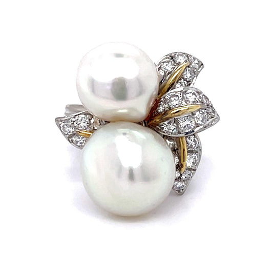 11+12.70mm Pearl 1.45ct Diamond 18KW Ring