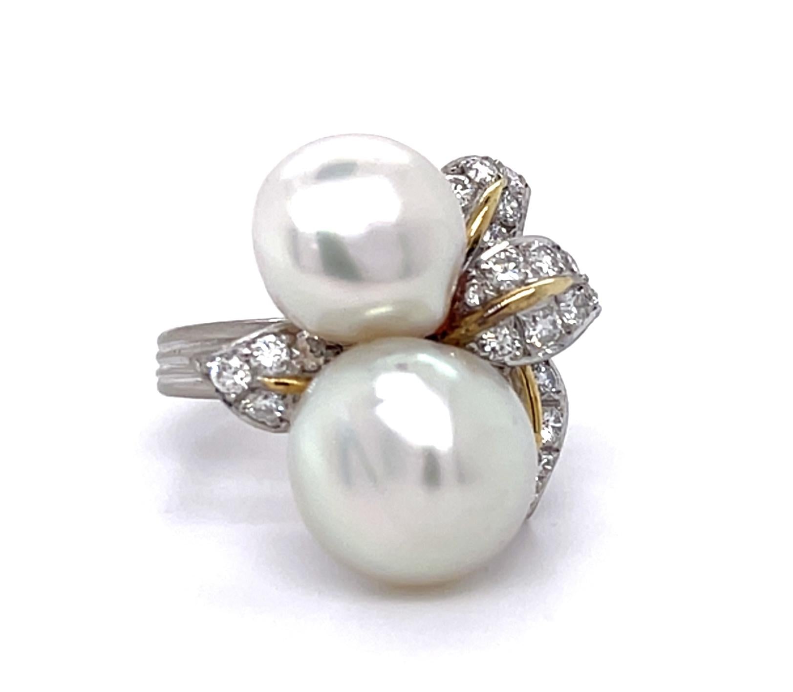 11+12.70mm Pearl 1.45ct Diamond 18KW Ring