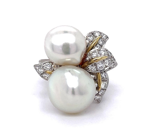 11+12.70mm Pearl 1.45ct Diamond 18KW Ring
