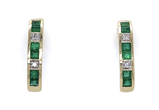 1.40ct Emerald .08ct Diamond 14KY Earrings