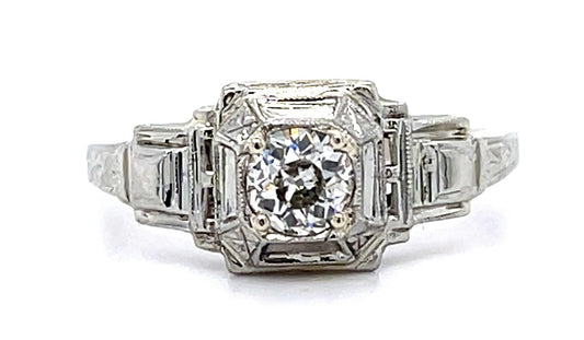 Original Art Deco .33ct Old European Diamond 18KW Ring (Antique 1920s)