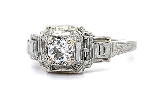Original Art Deco .40ct Old European Diamond 18KW Ring (Vintage 1930s)