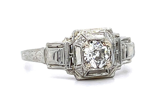 Original Art Deco .33ct Old European Diamond 18KW Ring (Antique 1920s)