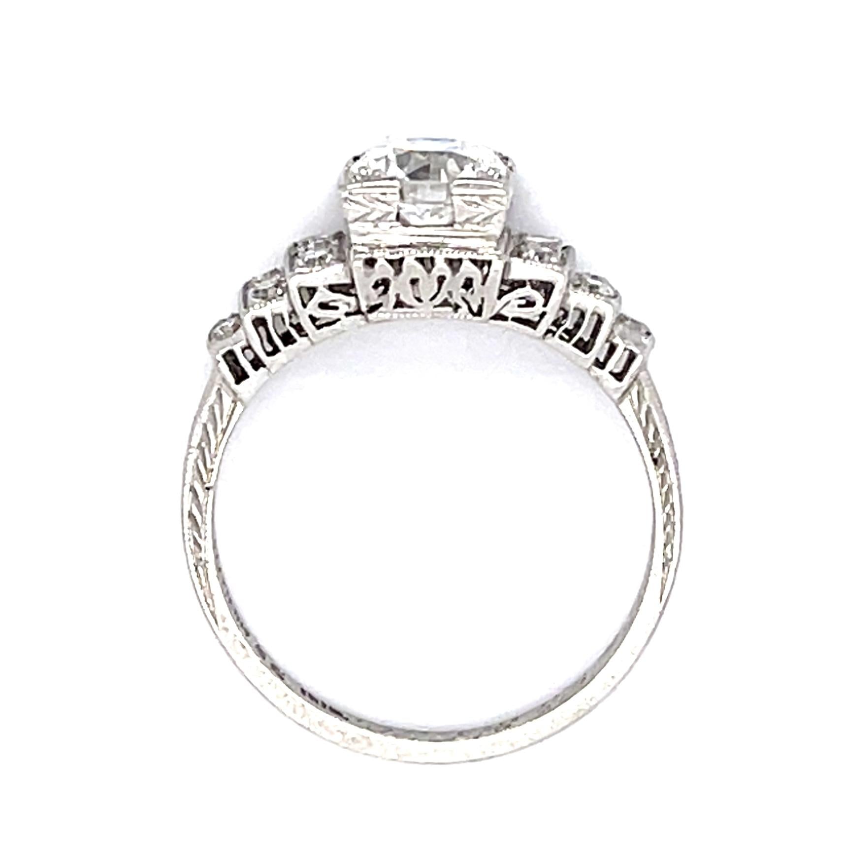 Original Art Deco 1ct Old European Diamond Center PT Ring (1930s) .30ct SD