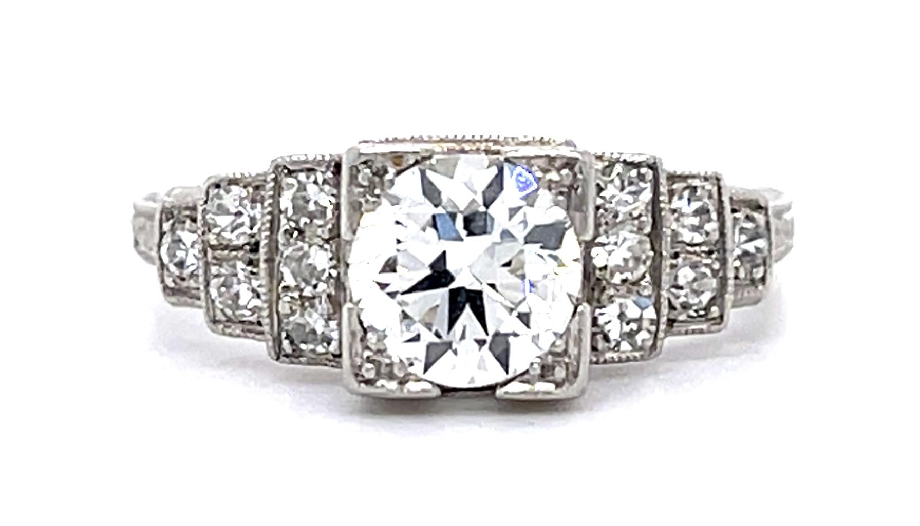 Original Art Deco 1ct Old European Diamond Center PT Ring (1930s) .30ct SD