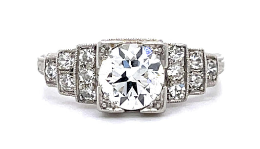 Original Art Deco 1ct Old European Diamond Center PT Ring (1930s) .30ct SD