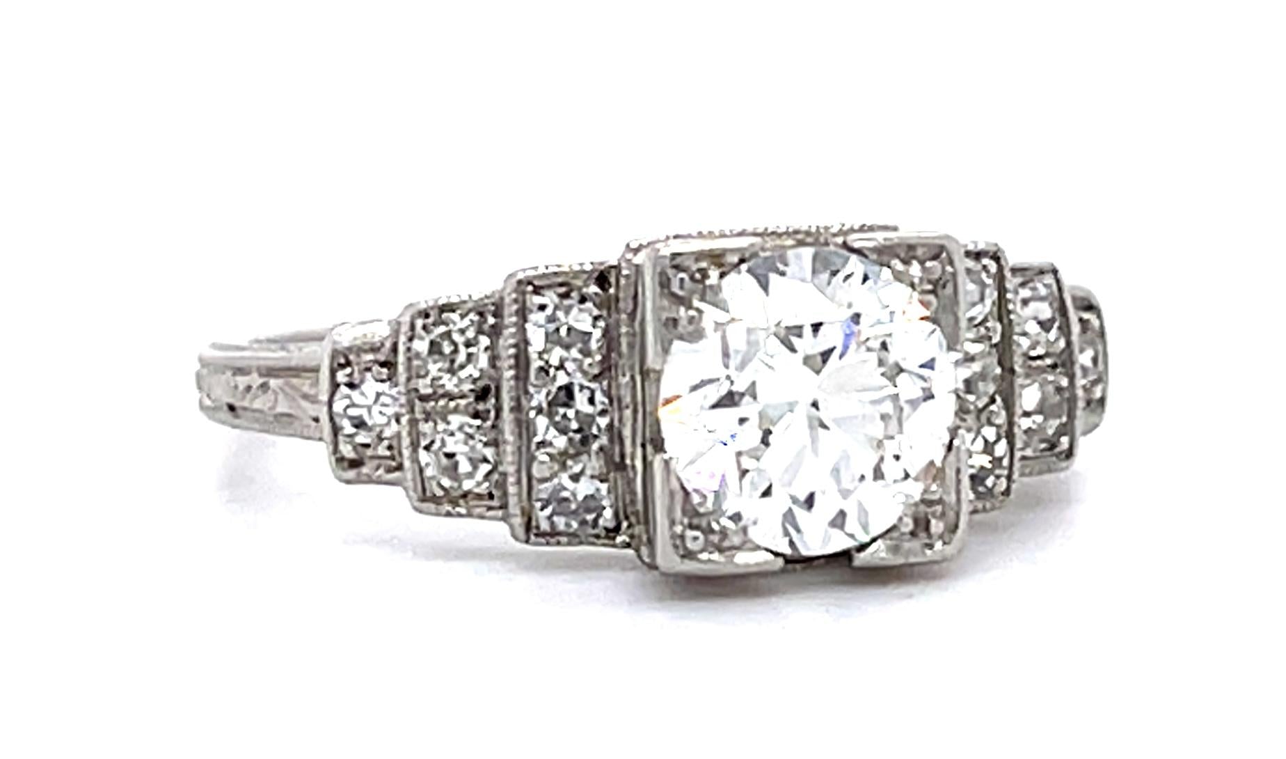 Original Art Deco 1ct Old European Diamond Center PT Ring (1930s) .30ct SD