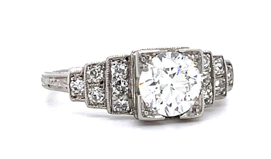 Original Art Deco 1ct Old European Diamond Center PT Ring (1930s) .30ct SD